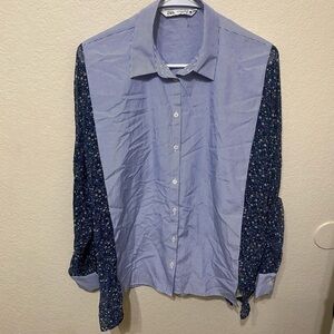 Zara button up striped floral statement long sleeve professional career office S